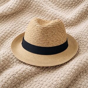 Apt. 9 Straw Fedora Panama Style Hat Tan w/ Black Band 22" Circumference